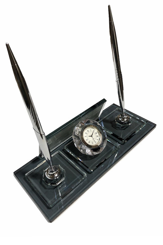 MOOG Glass Desk Name Plate (with Clock)