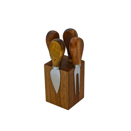 Magnetic Acacia Wood Block with 4 Cheese Tools
