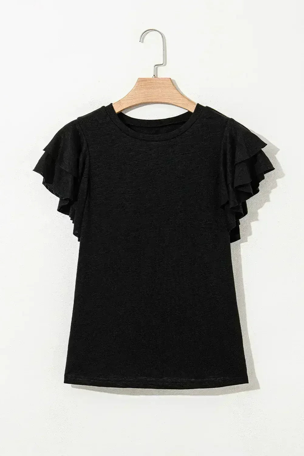 Dark Grey Ruffle Sleeve Plain Blouse | Femstylo