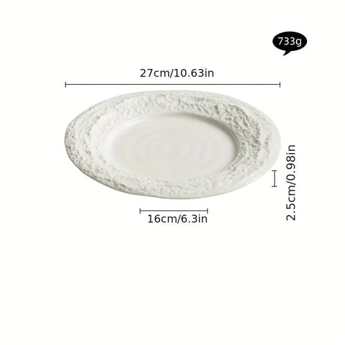 Elegant European Ceramic Dinner Plate with Relief Pattern