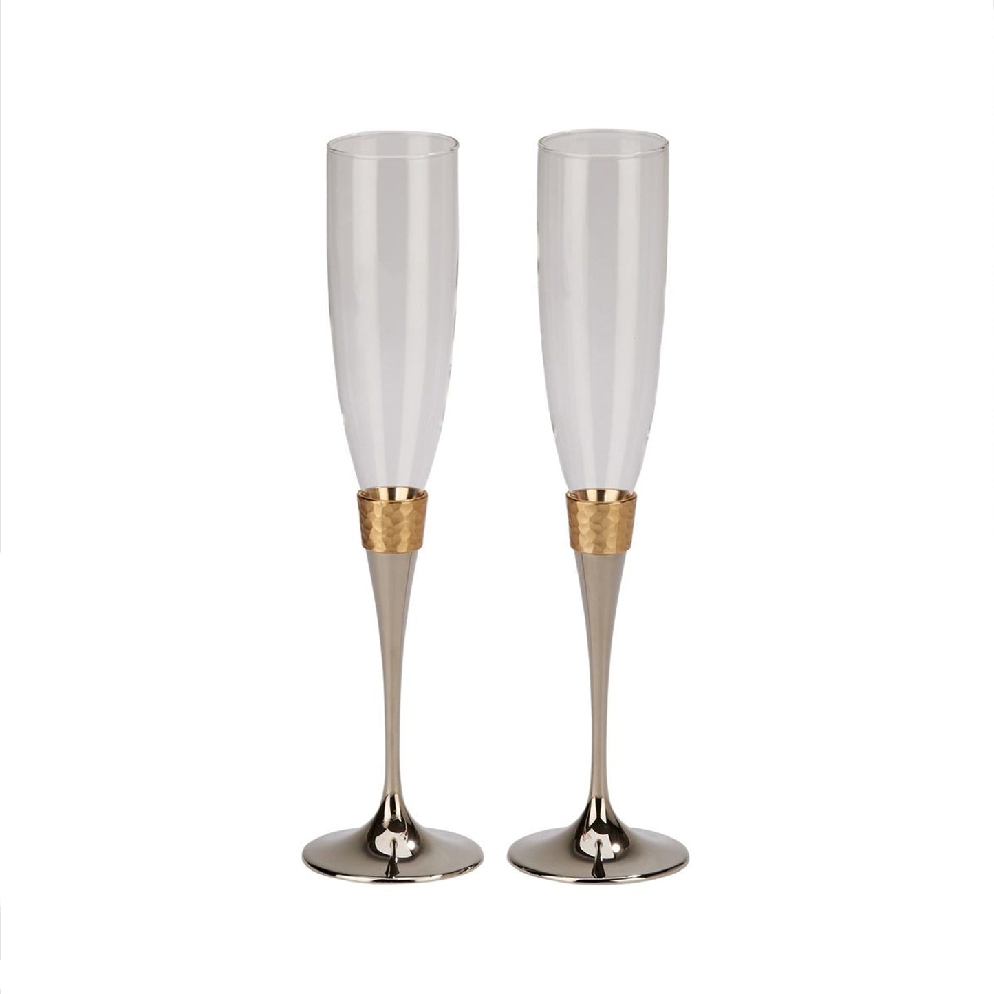 Hammered Gold Band Champagne Flutes Set | Glassware | Under $100 | Kitchen + Metal
