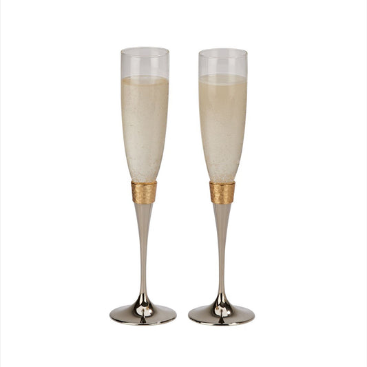 Hammered Gold Band Champagne Flutes Set | Glassware | Under $100 | Kitchen + Metal