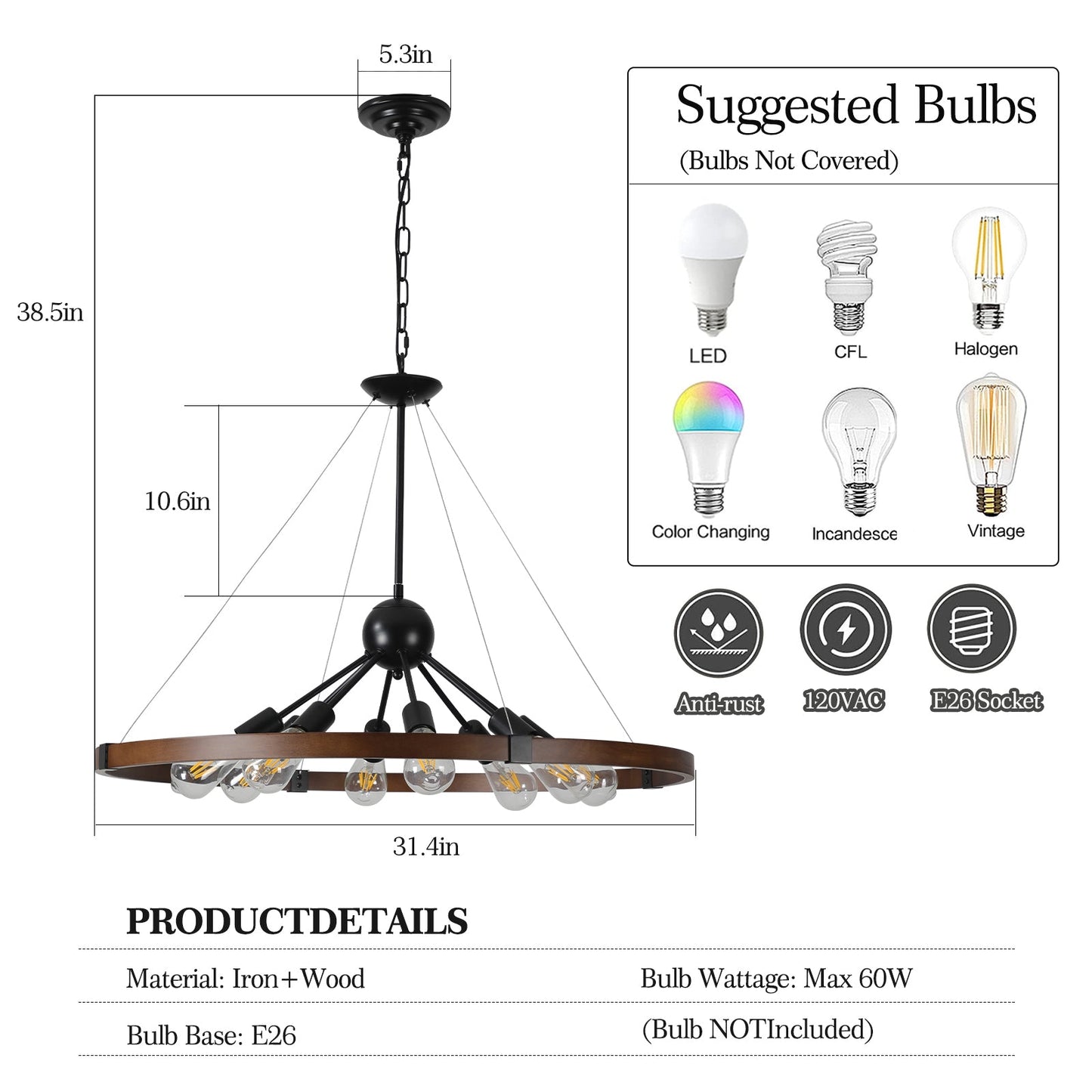 8-Light Retro Farmhouse Chandelier For Kitchen, Living room, Dining | Lighting | Kitchen + Metal