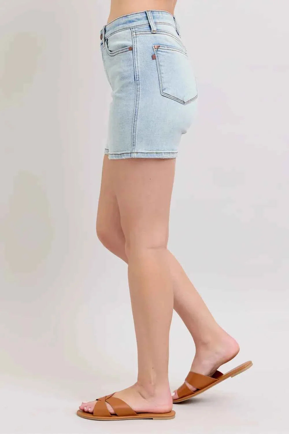 Judy Blue Plus Size Denim Shorts with Pockets - Full Size 2 Button Design