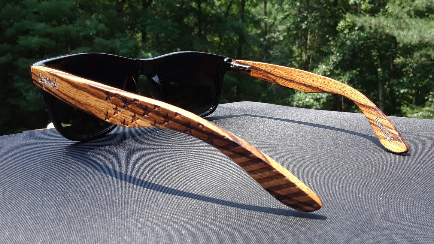 Zebrawood Sunglasses, Stars and Bars, Polarized, Handcrafted | Kitchen + Metal
