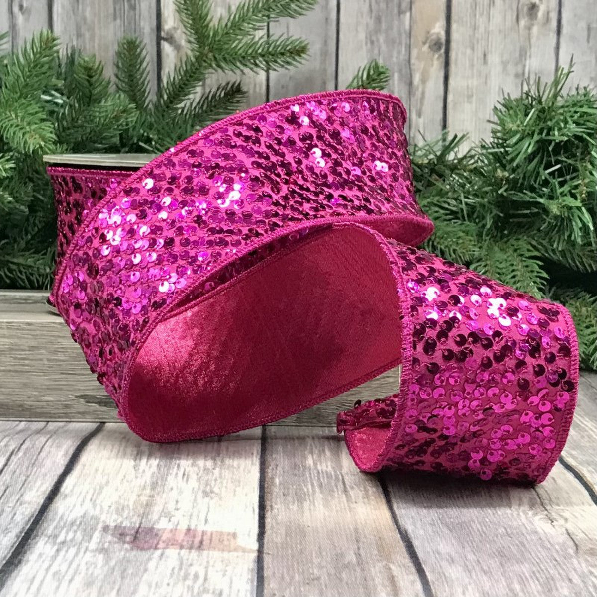 2.5" x 10yds sequins metallic hot pink back, hot pink