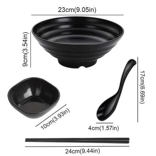 Elegant Ramen Bowl Set with Chopsticks and Saucers
