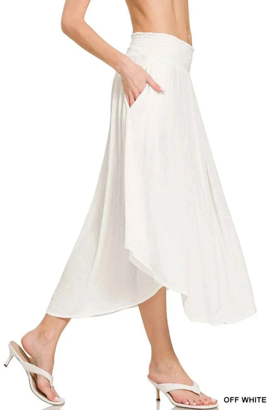 Zenana Crinkle Maxi Skirt with Pockets - Woven Crinkle Smocked Waist Design