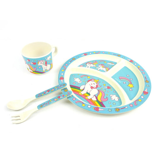š¦ Magical Unicorn 4-Piece Kids Dinnerware Set ā Eco-Friendly, Biodegradable Plant Fiber Plate, Cup, Fork & Spoon ā Non-Toxic, BPA-Free, Microwave & Dishwasher Safe ā Gift-Boxed for Girls & Toddlers
