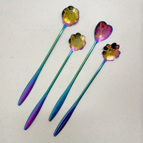 Set of 4 Cherry Blossom Stainless Steel Dessert Spoons