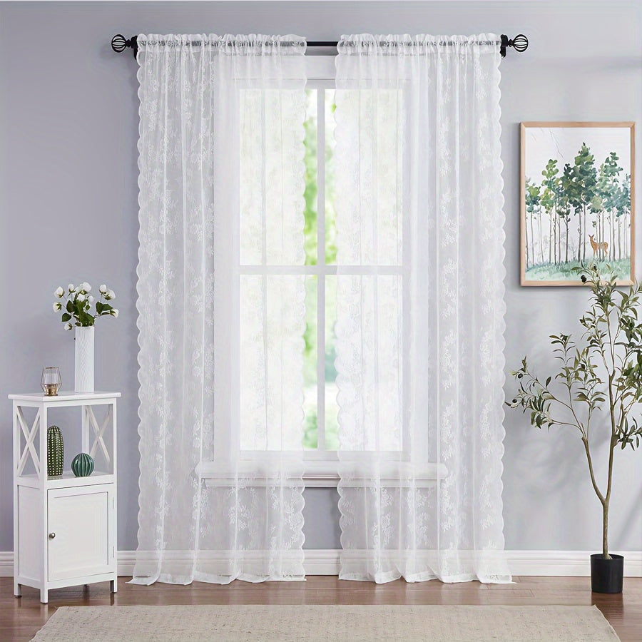 Elegant White Lace Sheer Curtain Floral UVProtection Decor
