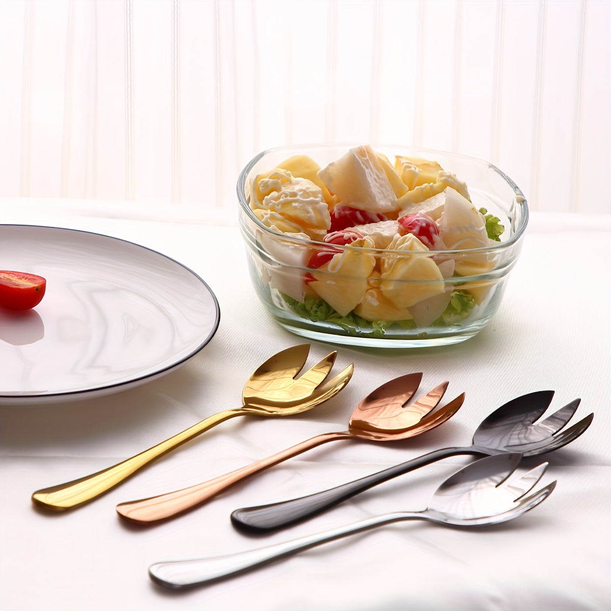 Elegant Gold Plated Stainless Steel Salad Fork Spoon Set