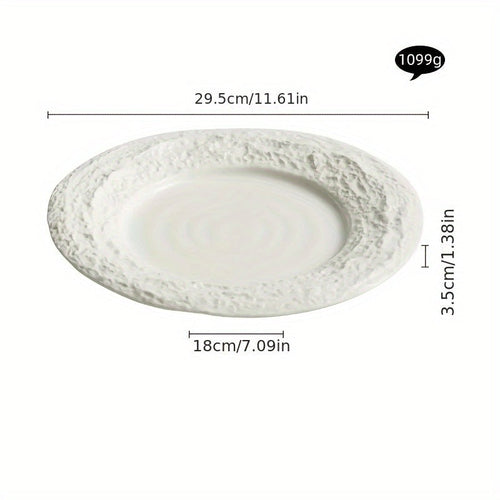 Elegant European Ceramic Dinner Plate with Relief Pattern