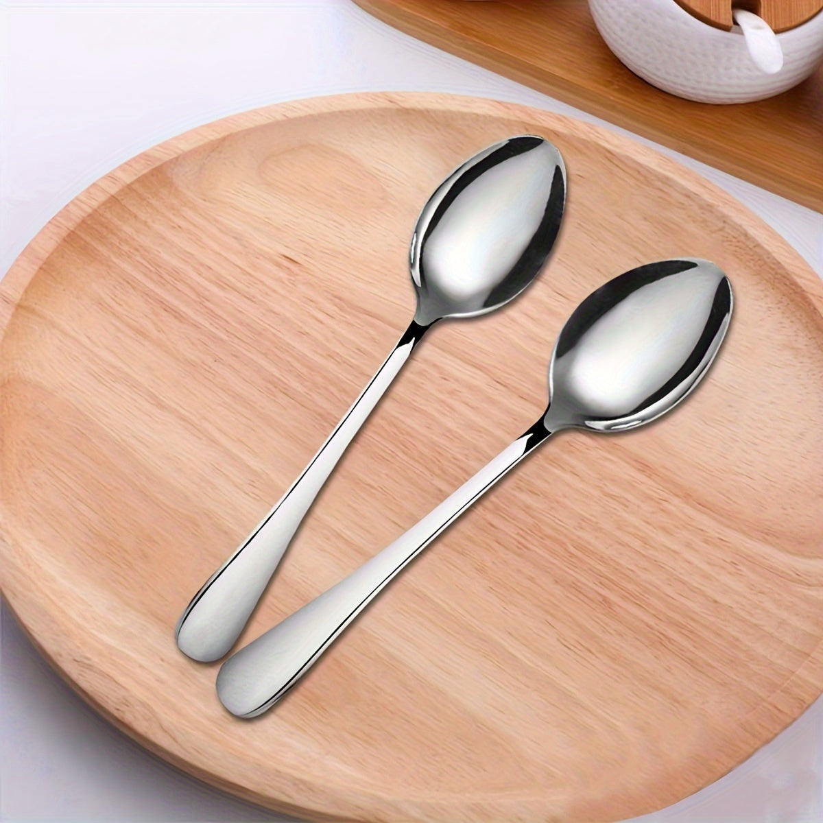 12Piece Polished Steel Dessert Spoons with Black Accents