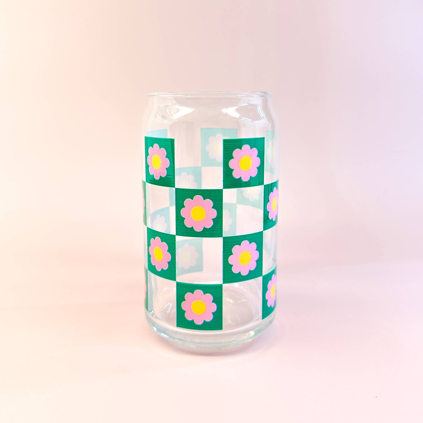 Oak Shore Collective LLC - Pink Checkered | Libbey Glass Beer Can Iced Coffee Glass
