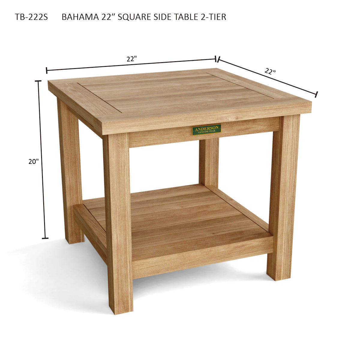 Bahama 22" Square Side Table 2-Tier
