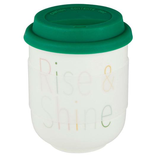 Rise & Shine Ceramic To Go Mug | Holds 16 oz. | Eco Mug with Silicone