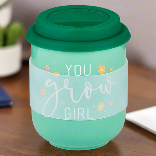 You Grow Girl Ceramic To Go Mug | Holds 16 oz. | Eco Mug with Silicone