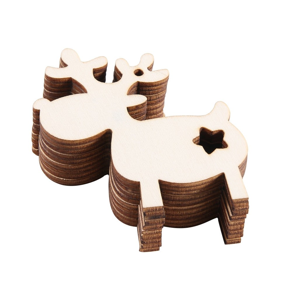 10 PCS Christmas Deer Wooden Pendants Ornaments