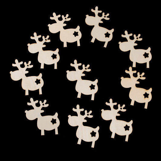 10 PCS Christmas Deer Wooden Pendants Ornaments