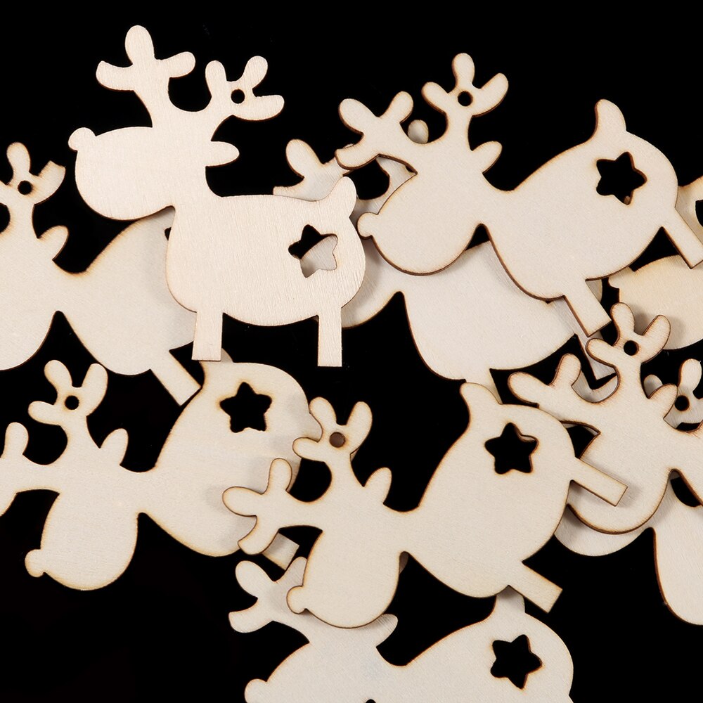 10 PCS Christmas Deer Wooden Pendants Ornaments