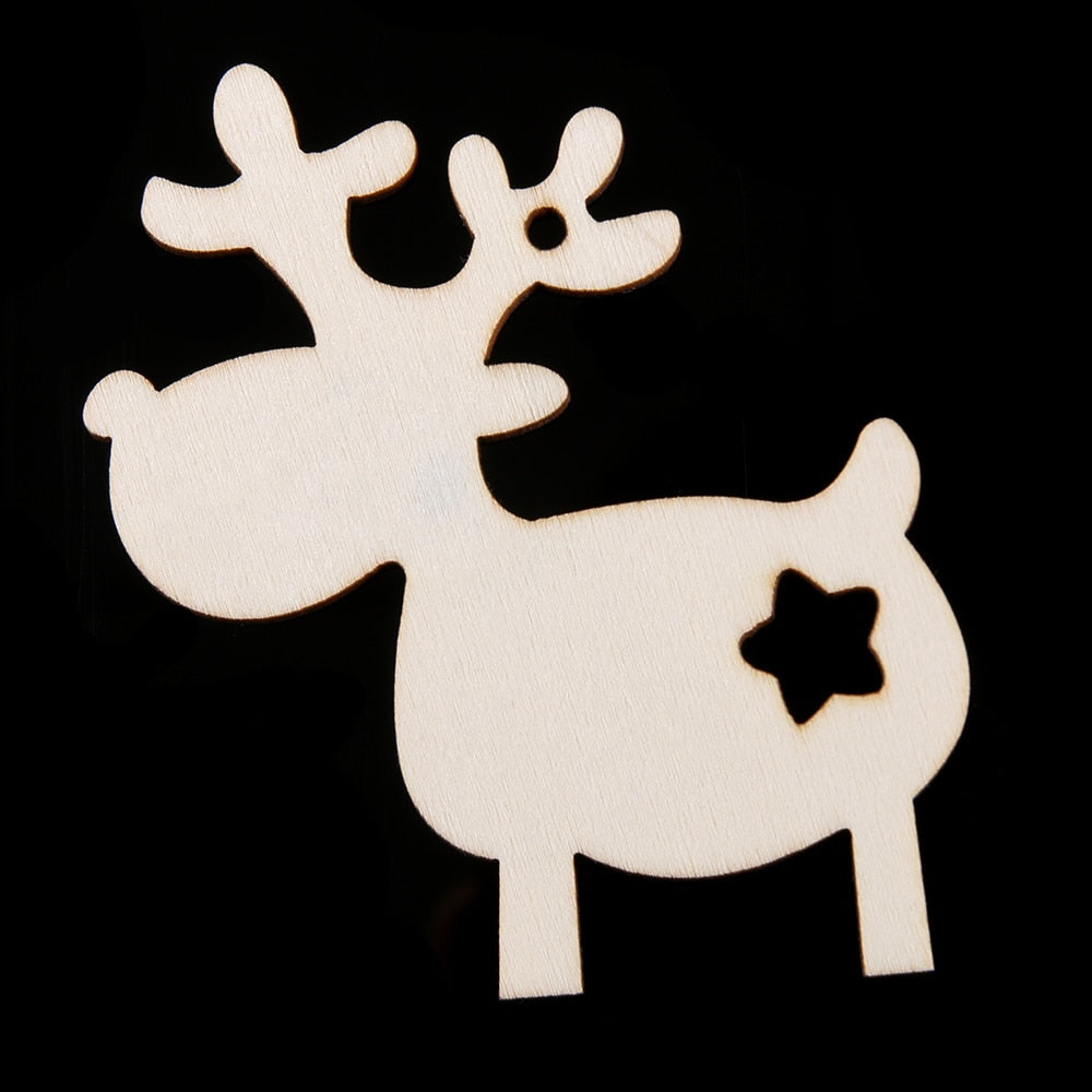 10 PCS Christmas Deer Wooden Pendants Ornaments