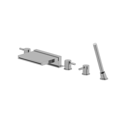 Flusso 100.2420CF Five Hole Deck Mounted Cascade Flow Roman Tub Faucet With Hand Shower