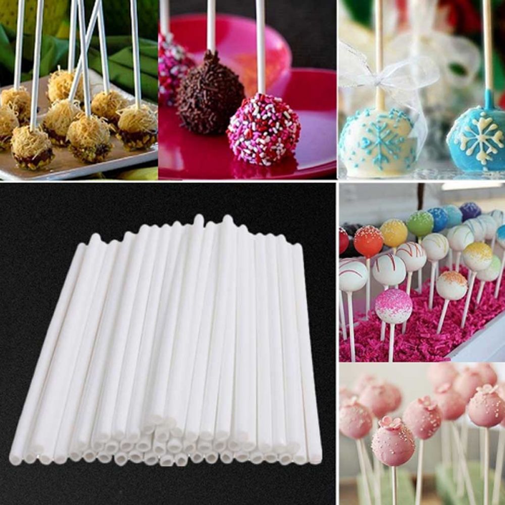 100pcs DIY White Sucker Sticks Chocolate Cake