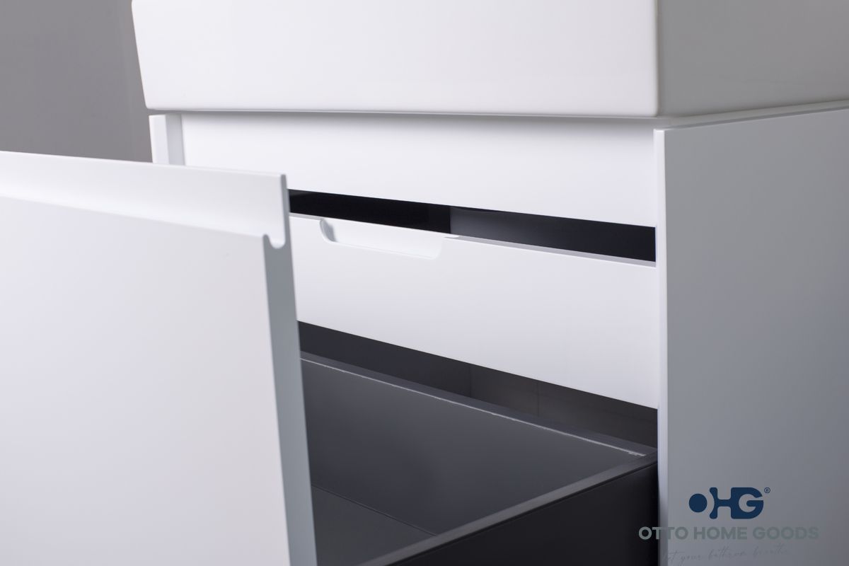 Gala 30" White Floating Bathroom Vanity with Porcelain Top & Hidden Drawer