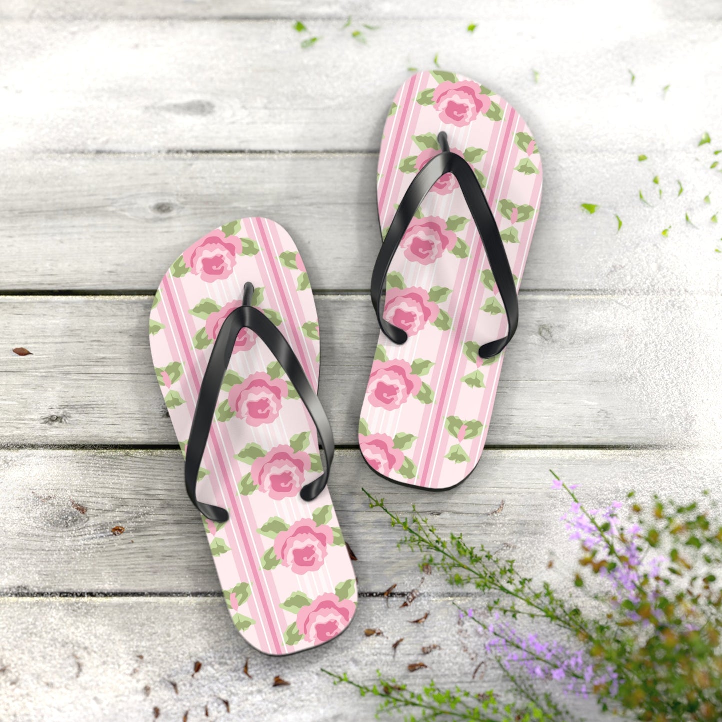 Customizable: Floral Flip Flops, Cute Summer Sandals, Beach Footwear, Vacation Essentials, Flower Printed Rubber Flip Flops