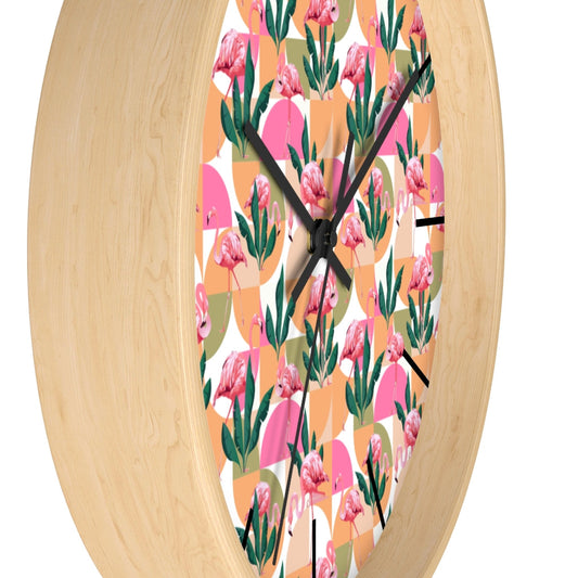 2882Time™ Retro Pink Flamingo Geometric Clock