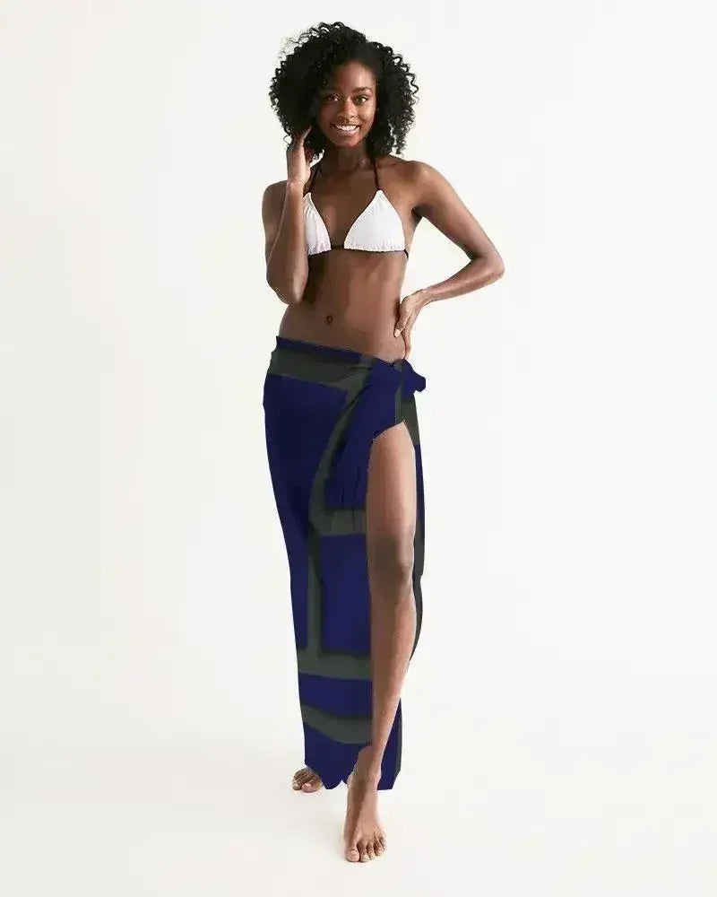 Sheer Sarong Swimsuit Cover Up Wrap / Geometric Dark Blue and Green
