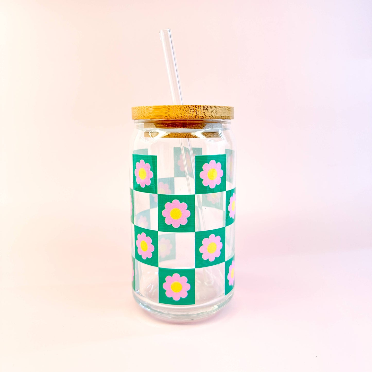 Oak Shore Collective LLC - Pink Checkered | Libbey Glass Beer Can Iced Coffee Glass