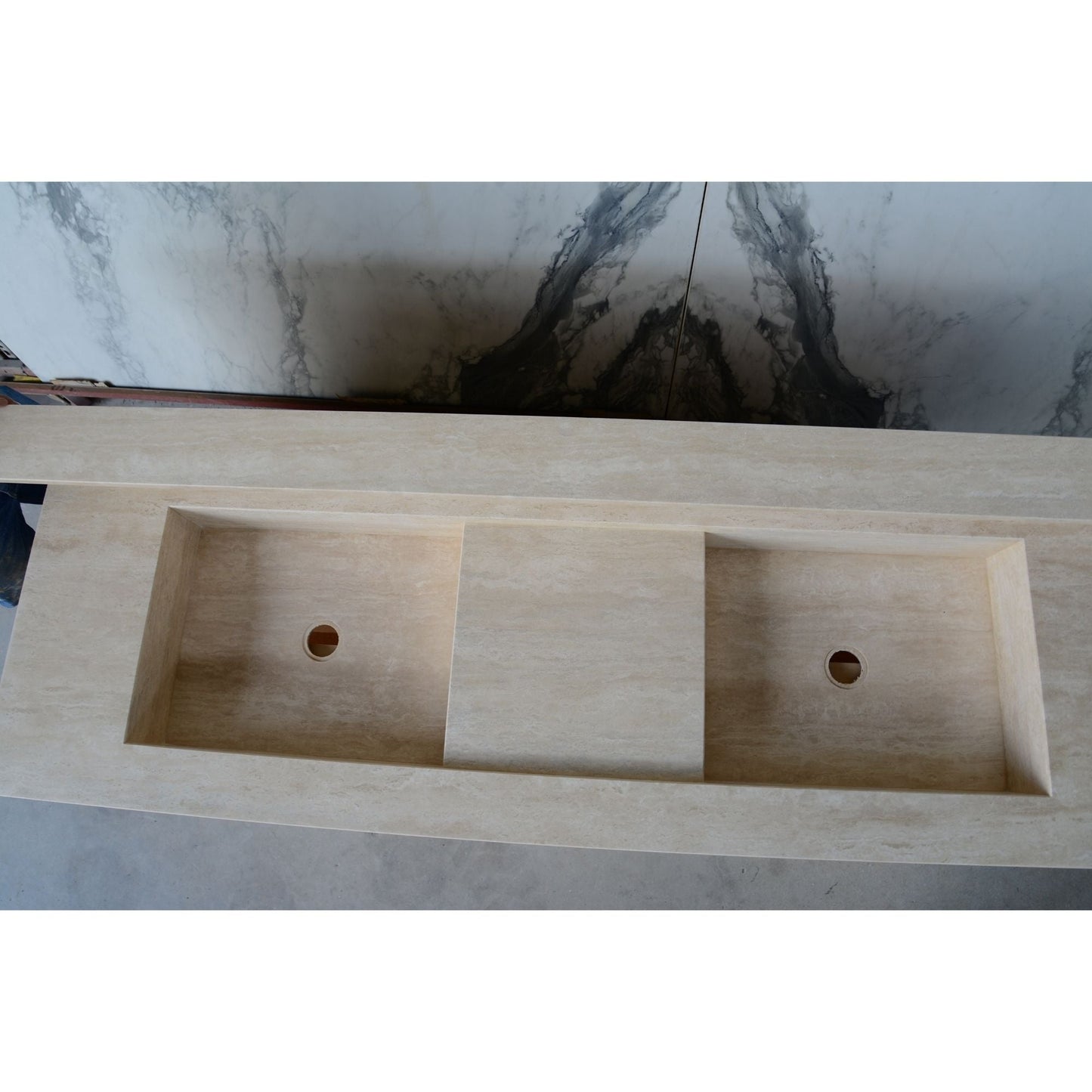 HANDCRAFTED CUSTOM TRAVERTINE DOUBLE SINK (TR-133)
