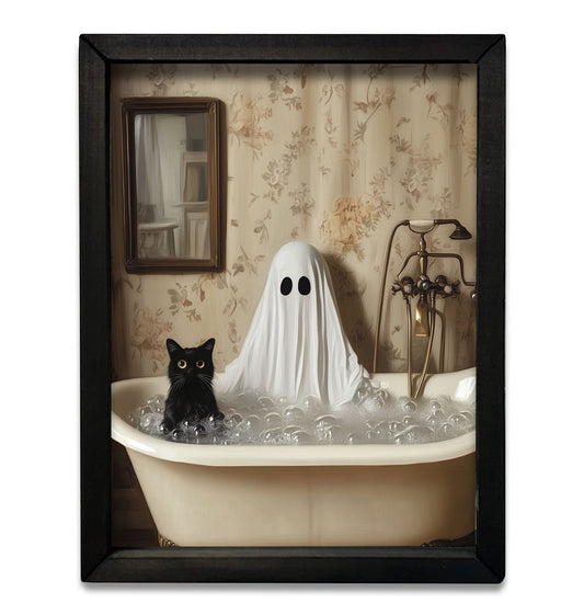 12x16 GHOST WITH CAT BATHROOM - BOXWOOD FRAME