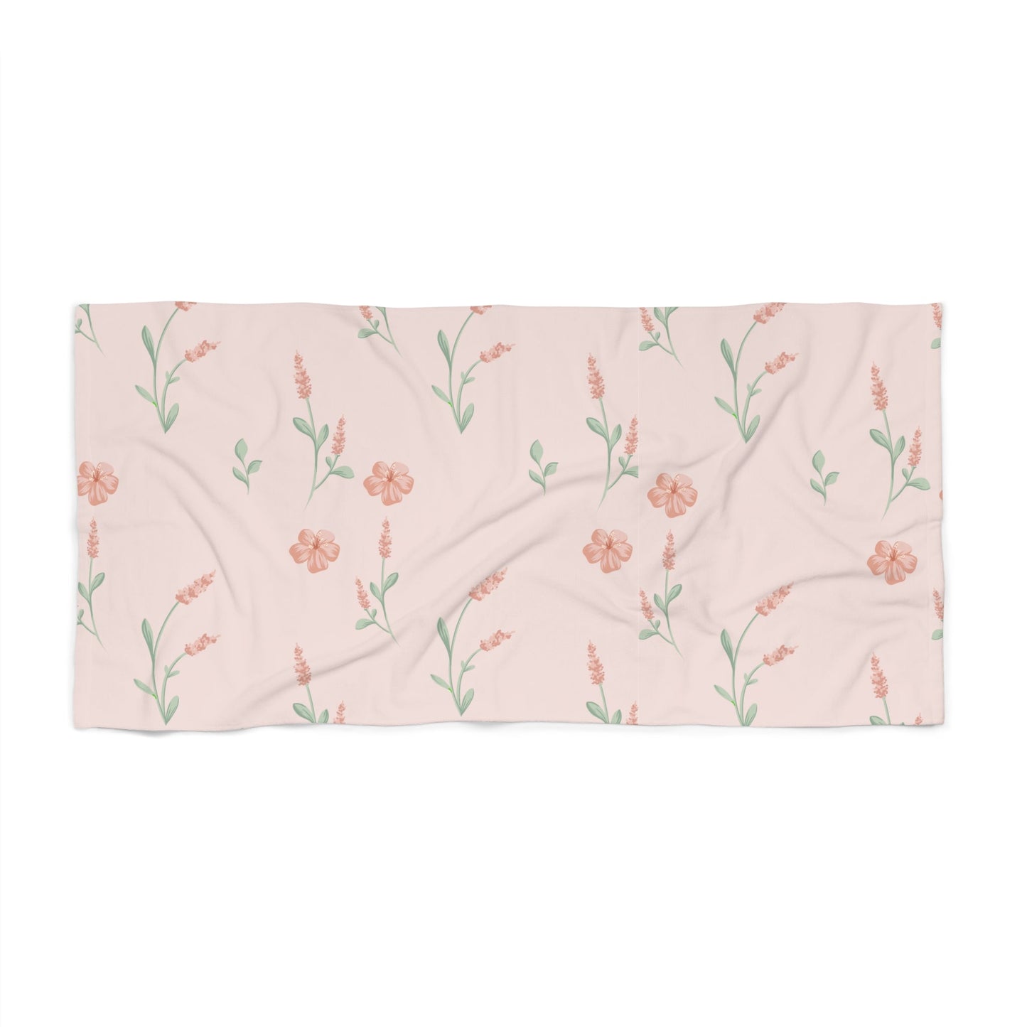 Customizable: Floral Beach Towel - Soft Pink with Blooming Flowers, Perfect for Summer, Pool Days, Picnics, Vacation, Gifts