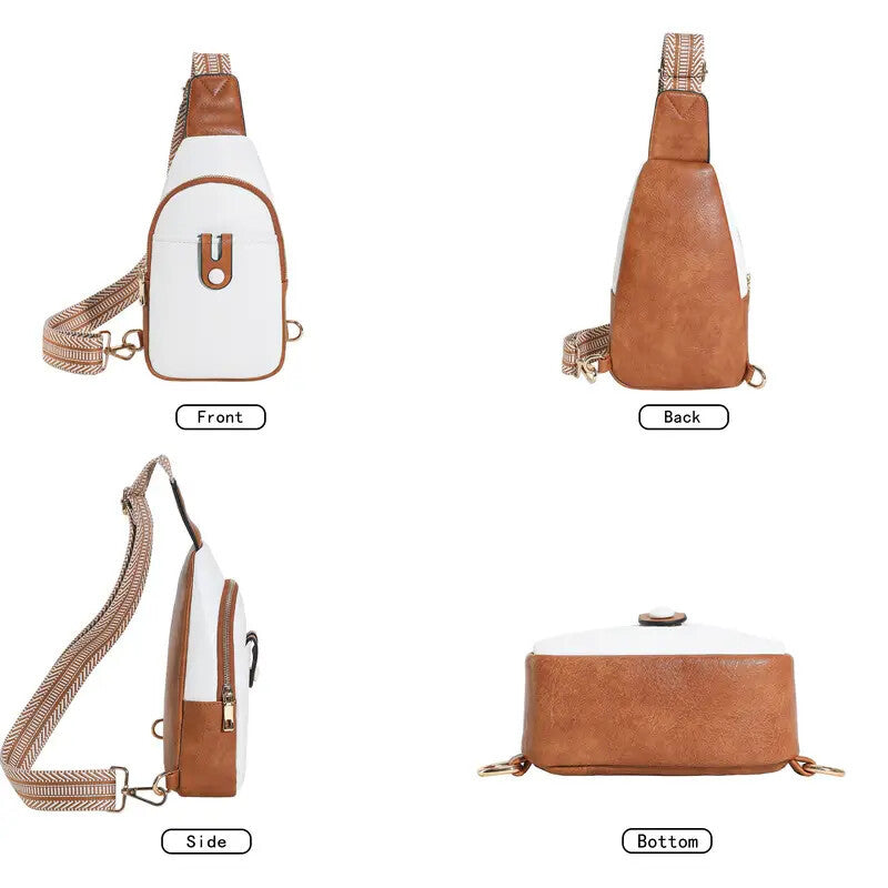 Leather Sling Bag for Women - Crossbody Fanny Pack, Adjustable Strap Chest Bag in Beige Brown
