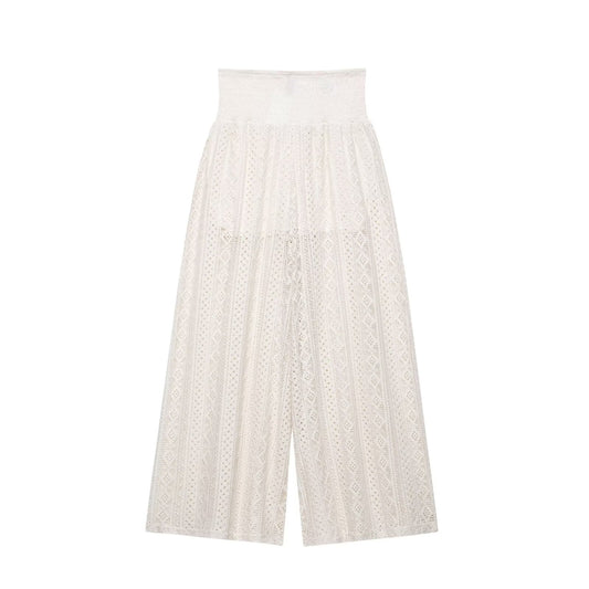 Transparent Low Waist Loose Show Seaside Vacation Sexy Imitation Lace Wide Leg Pants