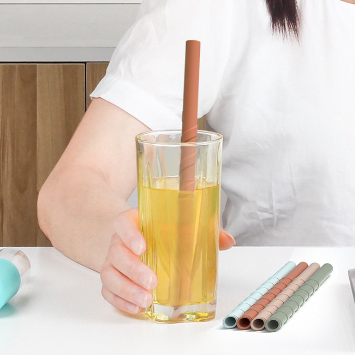 Eco Safe 8 In 1 Silicon Reusable Straws For HOT/COLD Drinks | Kitchen + Metal |
