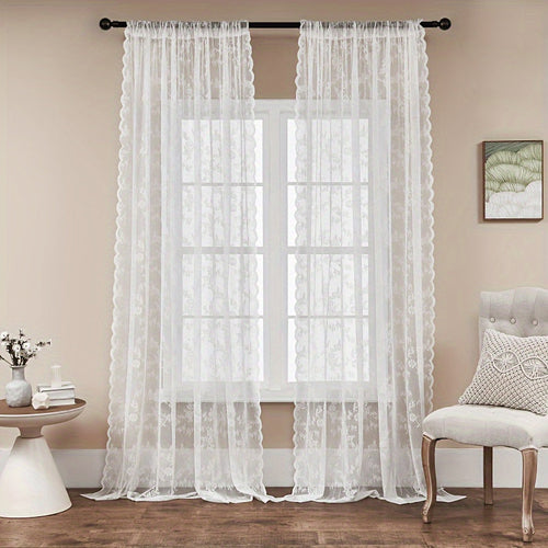 Elegant White Lace Sheer Curtain Floral UVProtection Decor