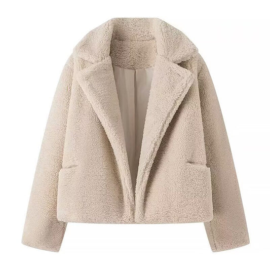 Women Street Polo Collar Top Furry Coat