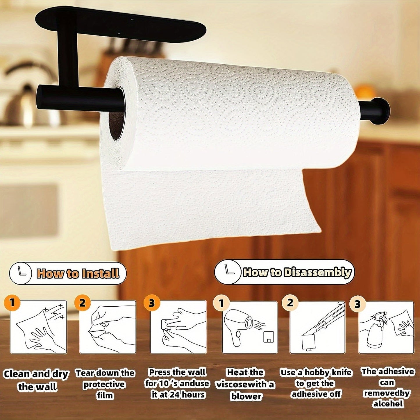 Paper Towel Holders Under Cabinets - Self-Adhesive or Perforated