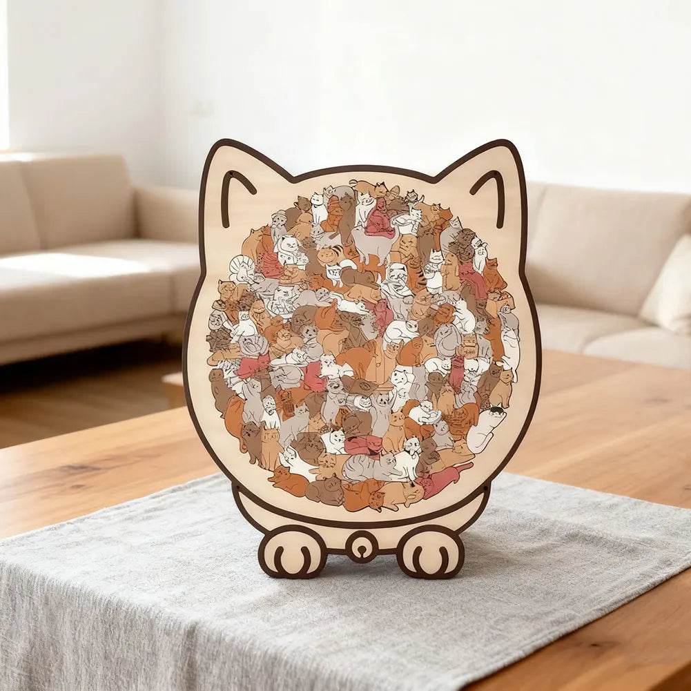 135-Piece Cat Shaped Wooden Puzzle – Colorful Morandi Animal Art Jigsaw