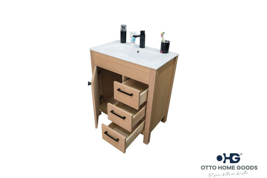 Aria Natural OAK 30" Bathroom Cabinet | Hardware | Kitchen + Metal