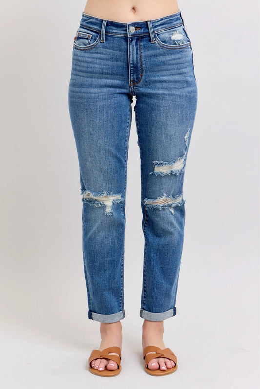 Judy Blue Plus Size Boyfriend Jeans in Vintage Wash for Women