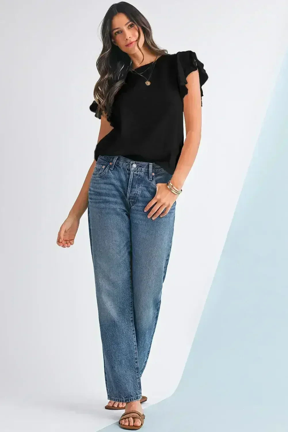 Dark Grey Ruffle Sleeve Plain Blouse | Femstylo