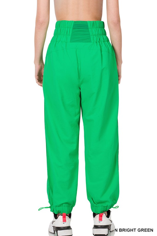 ZENANA Windbreaker Smocked High Waistband Jogger Pants