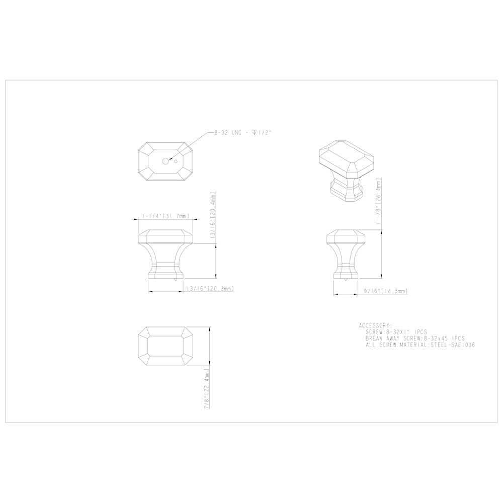 1-1/4" Overall Length Satin Nickel Emerald Ella Cabinet Knob