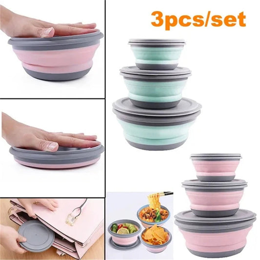 3Piece Collapsible Silicone Bowls Set with Lids