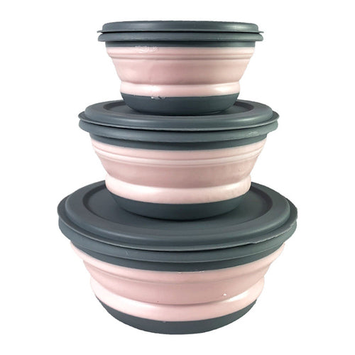 3Piece Collapsible Silicone Bowls Set with Lids